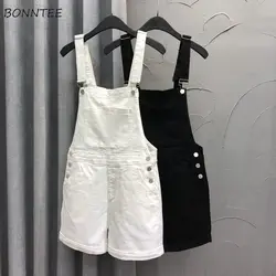 Barboteuse en Denim pour Femme, Baggy, Couleur Unie, Jambes Larges, Harajuku, Étudiantes, Combishort Doux, Style Coréen, Couleurs Pures, Été