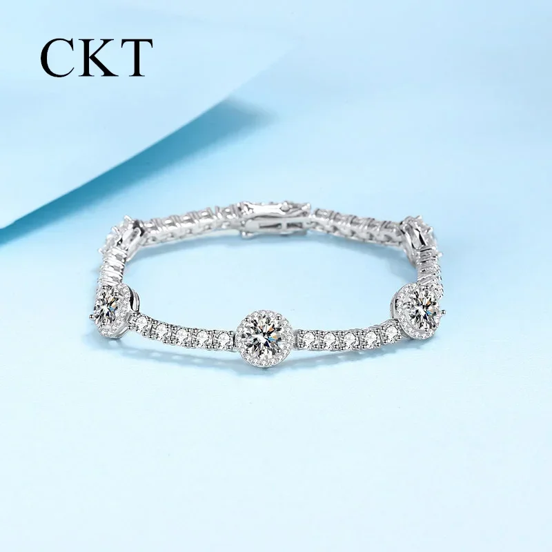 18K White Gold Explosion Full Set 8.3-9.1ct Moissanite Bracelet for Women Platinum Pt950 High Quality Light Luxury Bracelet