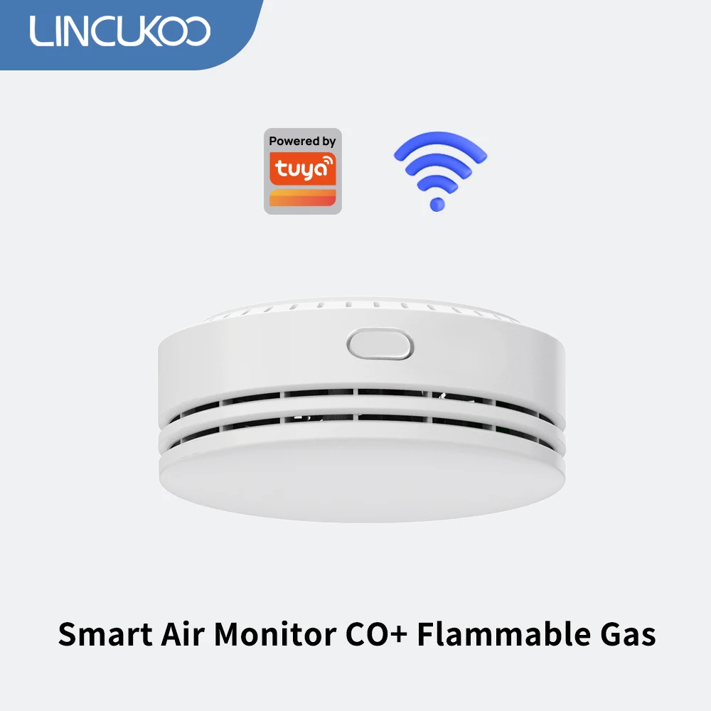 

Умный Wi-Fi датчик качества воздуха Lincukoo Tuya: газовый детектор CO, LPG, природного газа, CH4, бутана с звуковой и световой сигнализацией