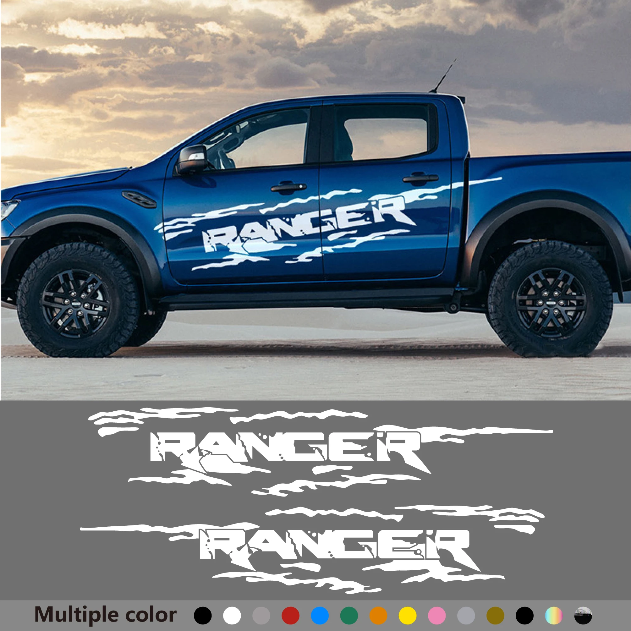 

2PCS Car Door Side Stickers Apply For Ford Ranger Raptor Pickup Off Road Decals Decor Car Styling Graphics Auto Body Accessories