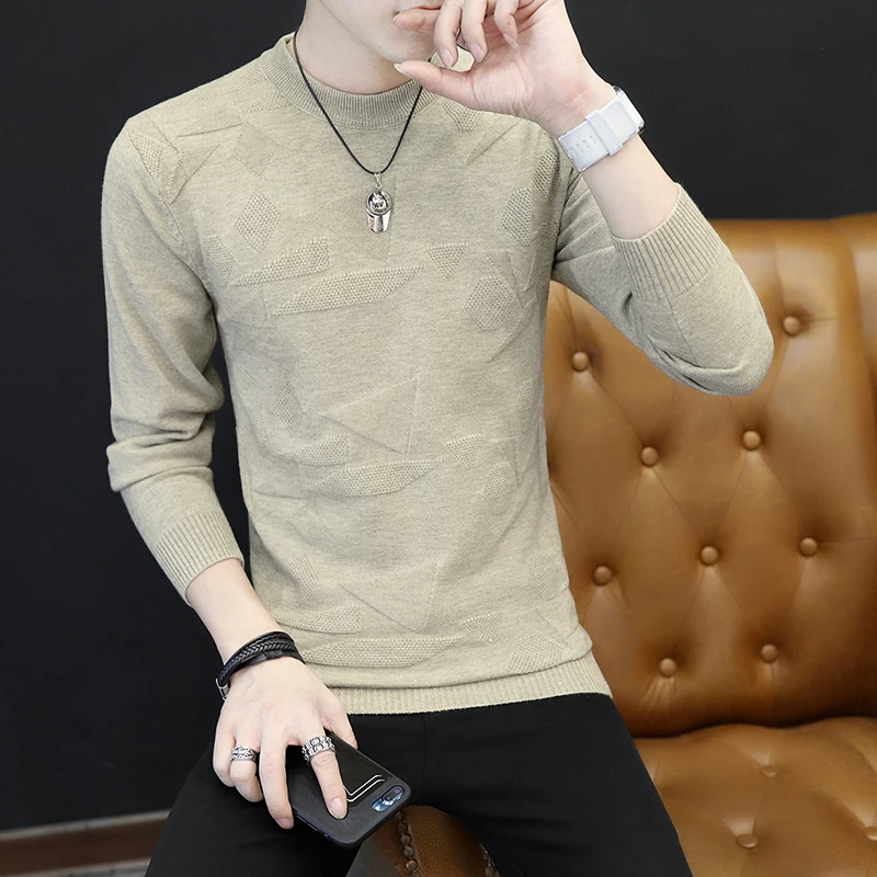 

Autumn Winter New Sweater Men Casual Solid Color Long Sleeve Pullover Knitted Mens Sweaters Round Neck Thick Warm Pullovers E464