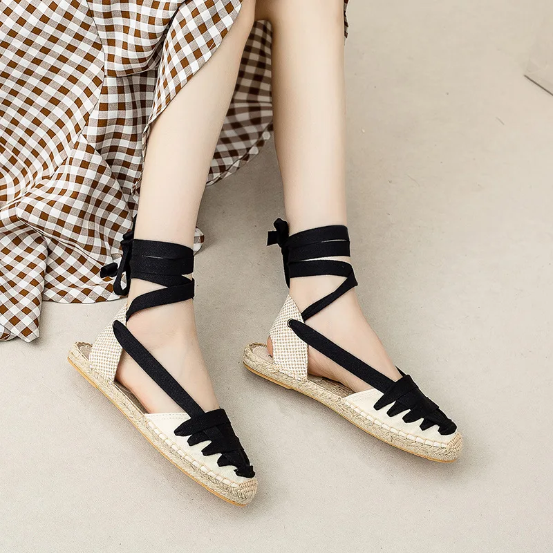 Sandals Straps Cross Clear Heels Women\'s Low Shoes 2024 Summer Suit Female Beige Breathable Cross-Shoes All-Match Large Size Lac