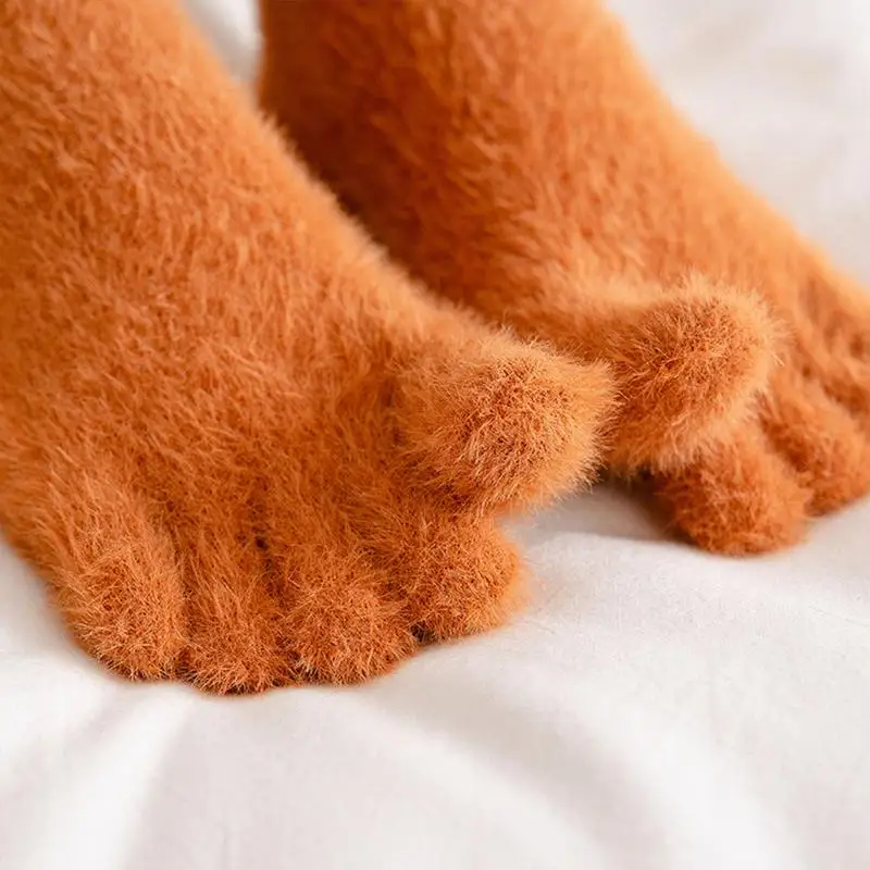 1Pairs Thick Five Finger Socks Winter Warm Colorful Coral Fleece Fluffy Toe Socks Soft Cozy Hosiery Female Floor Slippers