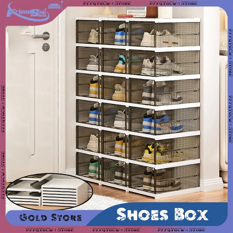 Multi-layer Shoes Box with Lids Transparent Stackable Thickened Plastic Bins Foldable Dustproof Sneaker Shoe Organizer Boxes