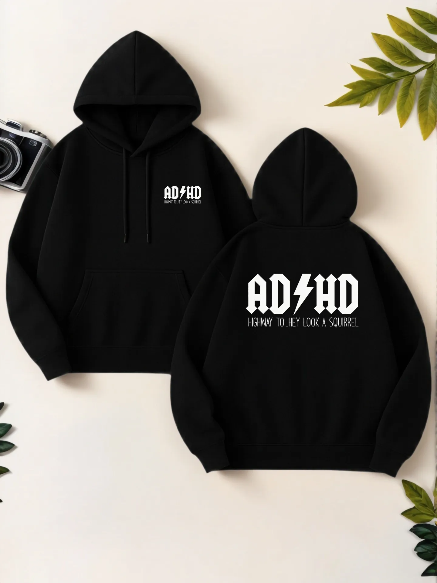 Sudadera con capucha gráfica con estampado de letras ADHD, estética streetwear, forro polar, uso diario informal, para hombres