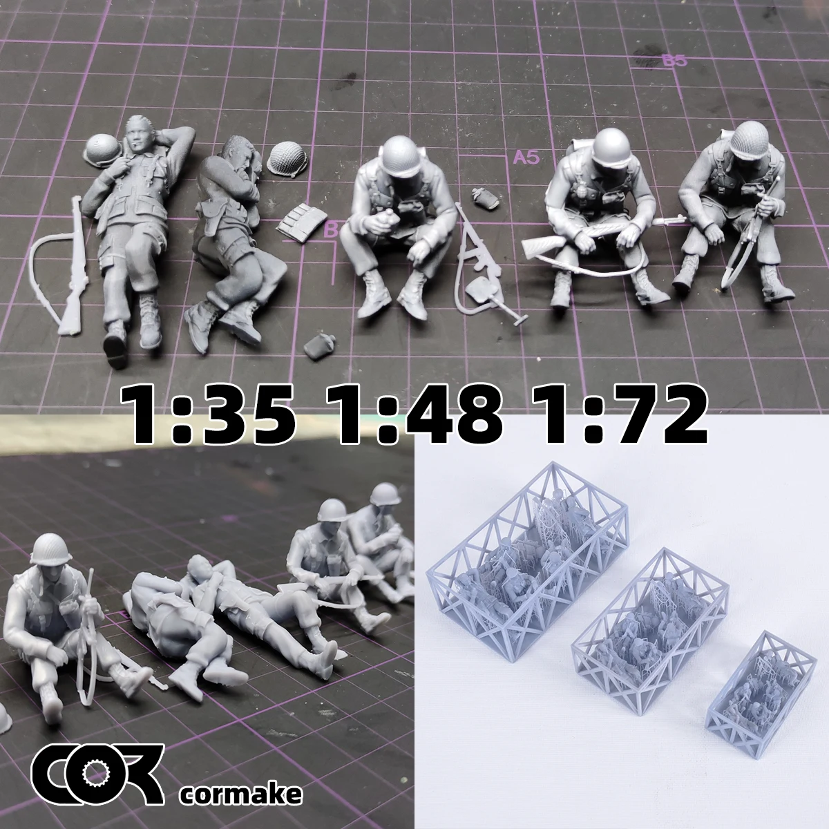 US-Soldaten Figuren-Set Militär-Modellbausatz Miniatur-Diorama Maßstabsgetreue Modelle 5 Stück 1/72 1/35 1/48