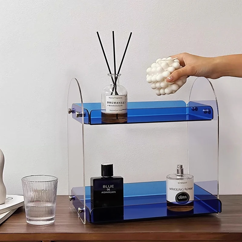 Stilvolles zweistufiges Acrylregal für Tee- und Wassergläser, Kaffeekapseln und Teebeutel, Aufbewahrungsregal für Wassergläser und Teetassen, transparentes Acrylregal für Kosmetika auf dem Waschbecken