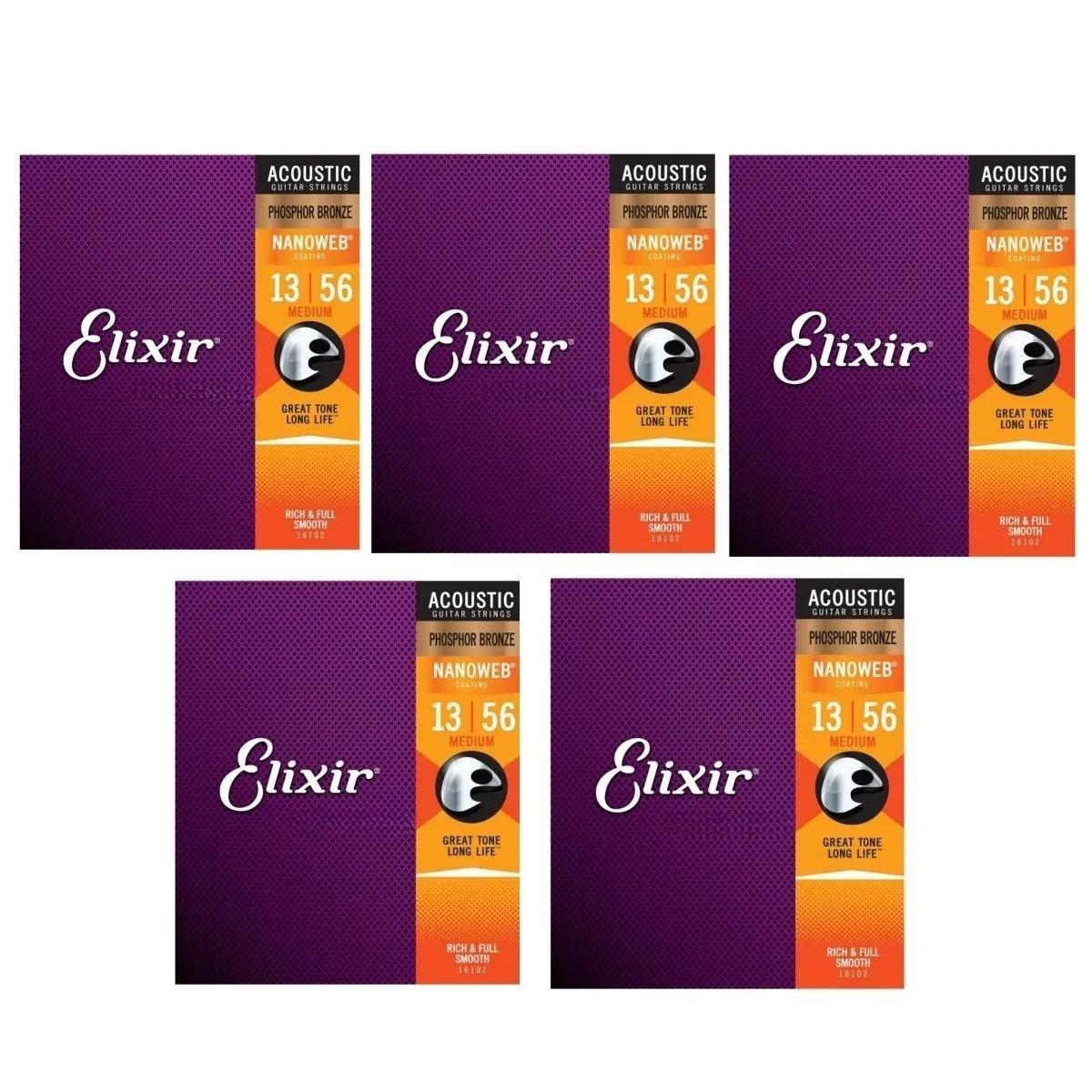 5 piece set Elixir Acoustic Guitar Strings Electric Guitar Strings 6 Strings,Phosphor Bronze, 80/20 Bronze, Nickel 16027 16052 1