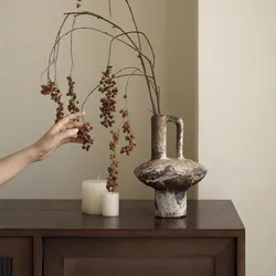 Ceramic Vase Coarse Ceramic Vase Flower Arrangement Retro Handmade Wabi Sabi Style Dry Flowers Zen Flower Arrangement