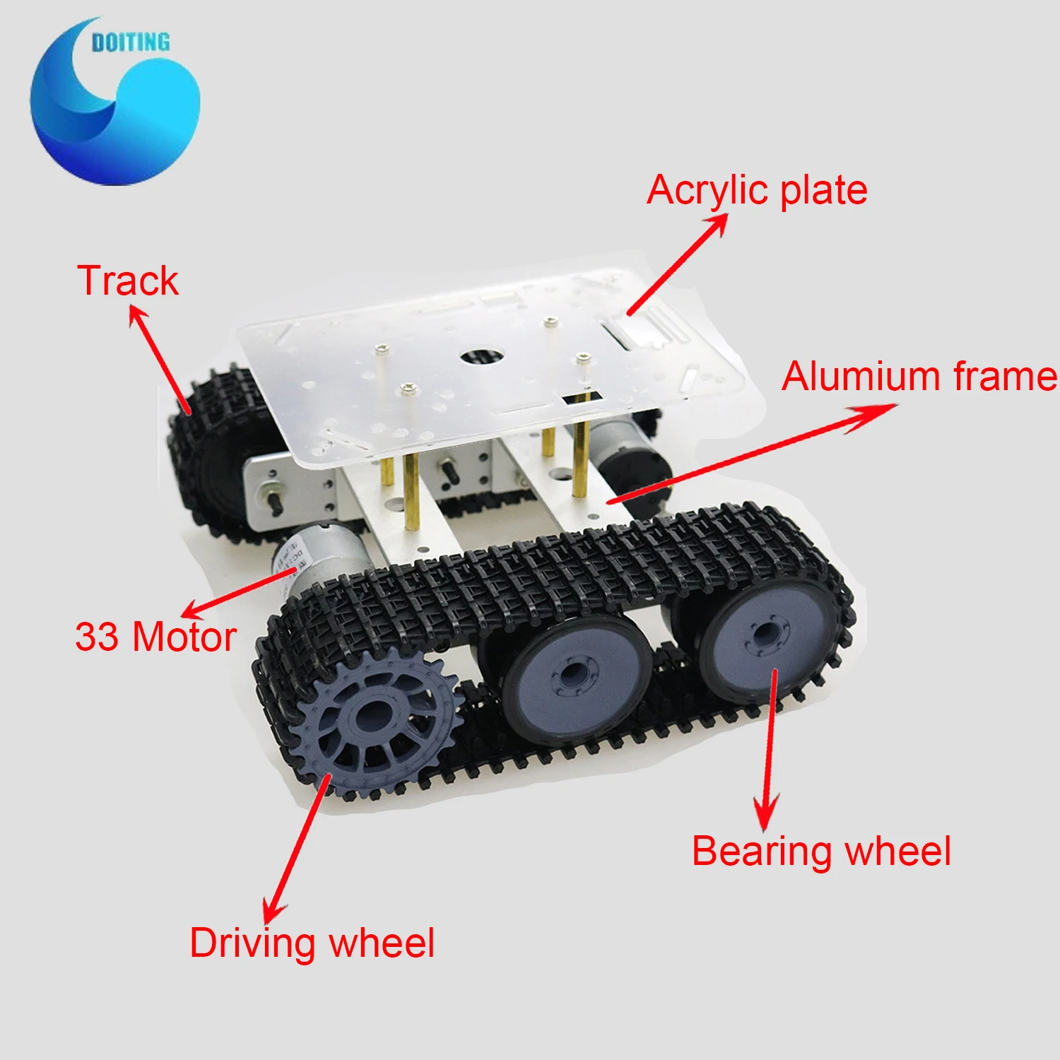 RC Metall Roboter Tank Chassis Mini TP100 Crawler Caterpillar Kettenfahrzeug mit Kunststoffschiene für Arduino DIY Lernset