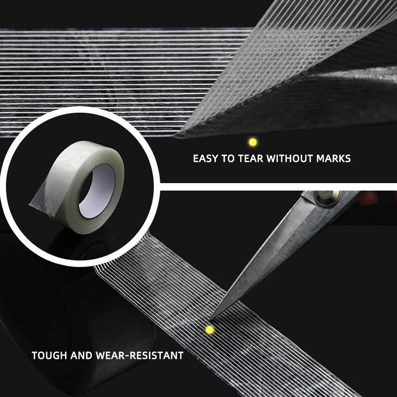 50M/Roll Glass Fiber Tape Width 5 - 80mm Strapping Packaging Fixed Seal Transparent Striped Single Side Strong Adhesive Tapes