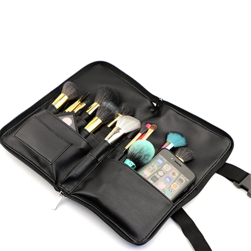 Sac pour pinceaux de maquillage en cuir PU, deux styles, avec ceinture, sac de taille pour pinces à cheveux, peigne à cheveux, maquilleur, sac à ciseaux pour animaux de compagnie de grande capacité