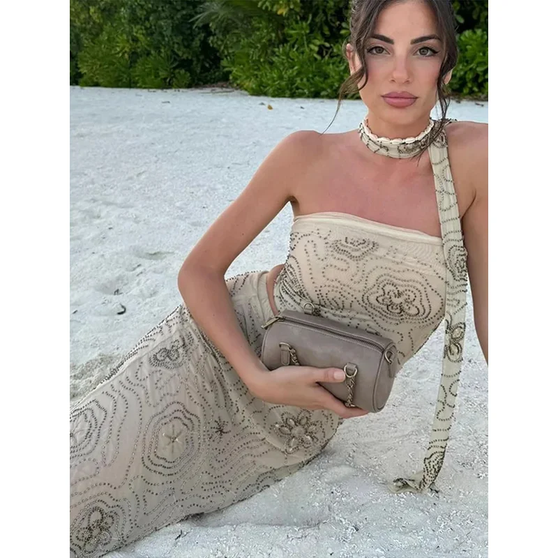 

Bonny Beading Halter Set Backless Top & Mermaid Skirt Sleeveless Beach