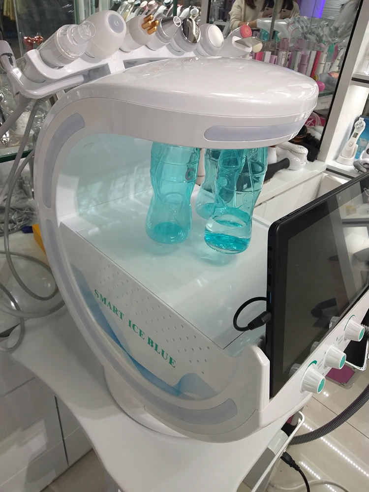 Trending 7 em 1 Ice Blue Hydro Dermoabrasão Máquina Skin Analyzer Cabeça Preta Remoção da pele Branqueamento Limpeza Facial Spa Dispositivo