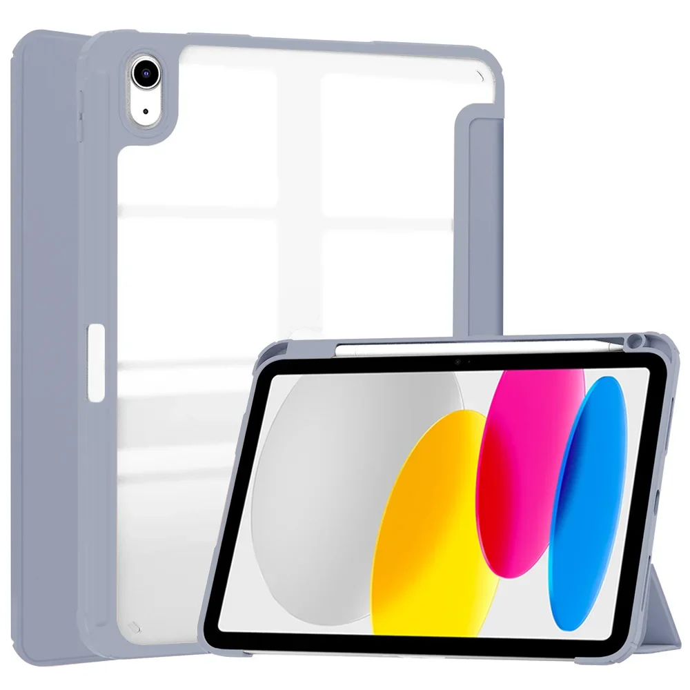 Für Apple iPad 2025 11-Zoll A16 Hülle mit Stifthalter: Dreifach Faltbare Acryl-Schutzhülle mit Transparenter Rückseite für iPad 11. und iPad 10. Generation
