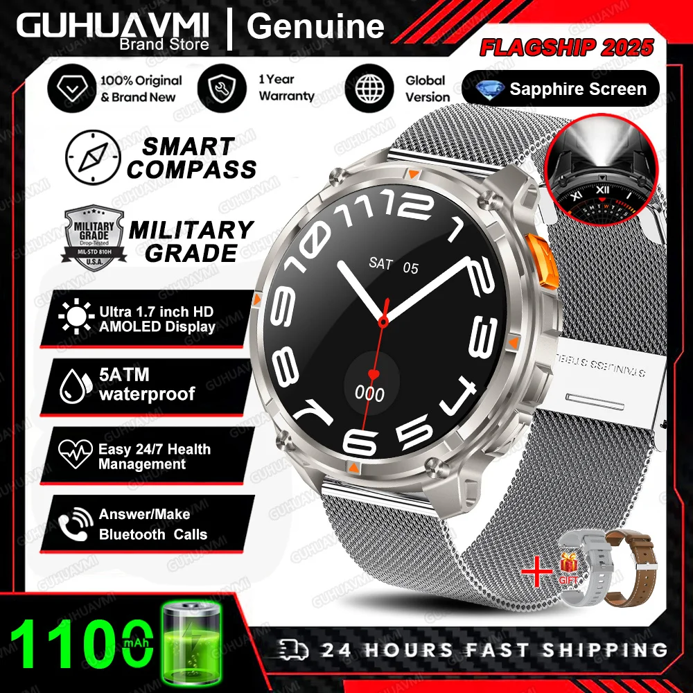Nieuwe T-REX3 Ultra 1100mAh Batterij SmartWatch 10ATM Waterdichte GPS Kompas Zaklamp 1.7 "AMOLED HD Oproep Sport Smart horloge Mannen