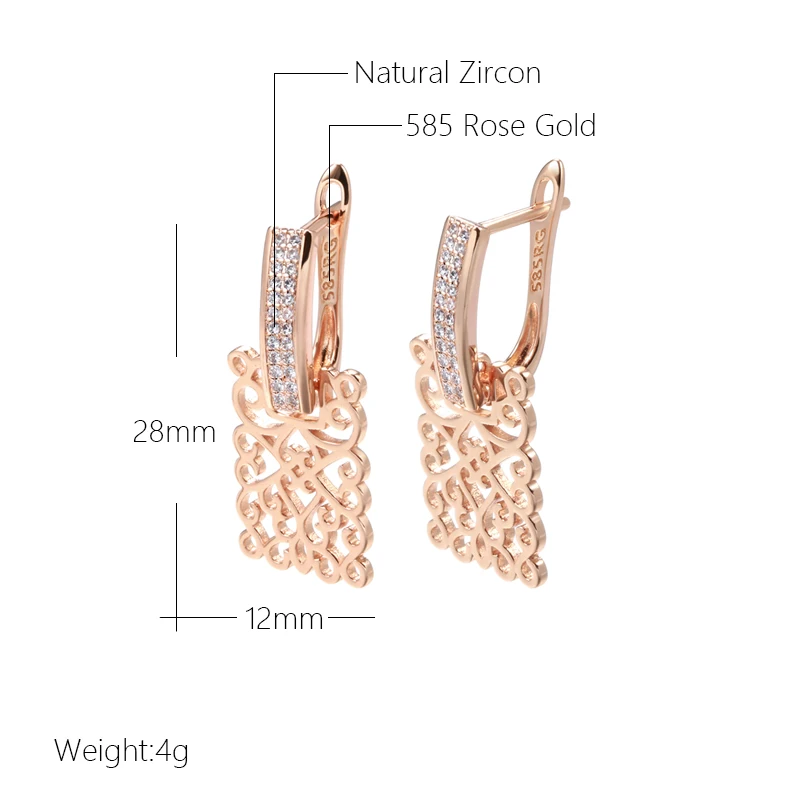 Kienl Hot 585 Rose Gold Color Square Long Earring for Women Vintage Natural Zircon Glossy Metal Drop Earring Trend Daily Jewelry