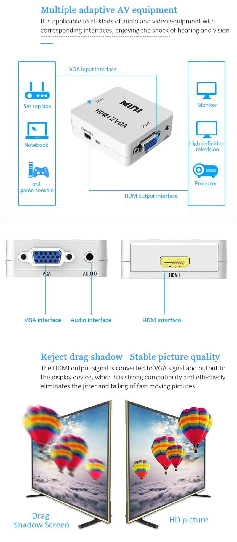 HDMI zu VGA Konverter mit Audio VGA zu HDMI Konverter HDMI Adapter für Notebook Xbox360 DVD PS3 PC HD 1080P TV Box Projektor – Detail 4