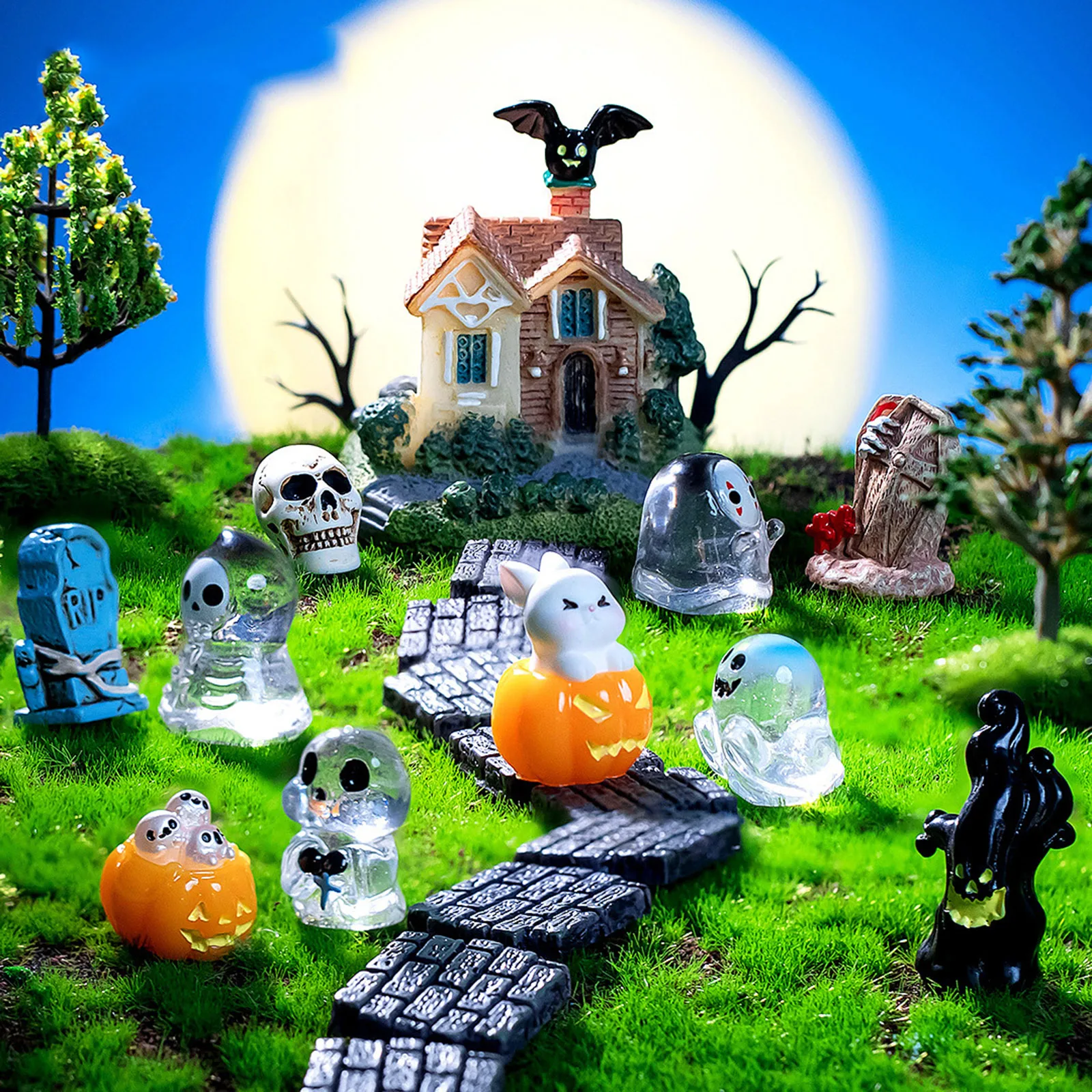 Resin Mini Halloween Micro Figurines Landscape Miniature Ghost Pumpkin Home Decoration Halloween Fairy Garden DIY Model Ornament