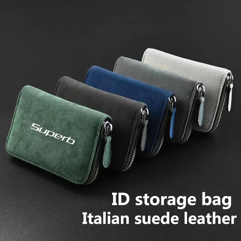 

Car Suede Leather Portable storage box driver's license ID storage bag For skoda superb 3 2 1 Car Accessories