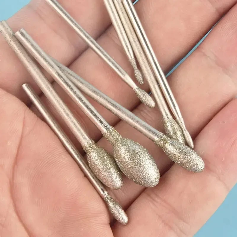 10 stuks diamantbraam, 3/32 inch schacht steenhouwen bits voor Dremel roterend gereedschap (ovale vorm)