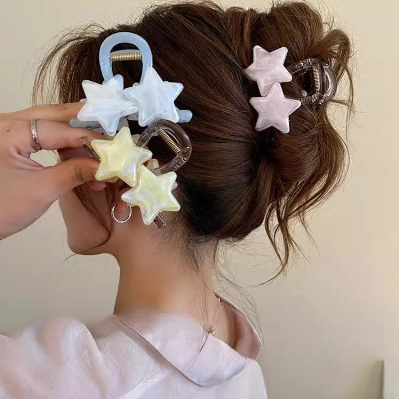 

Acrylic Double Stars Hair Claw Korean Fashion Cute Kawaii Ponytail Clip Silver Y2K Lolita Girls Simple Hair Styling Accessories