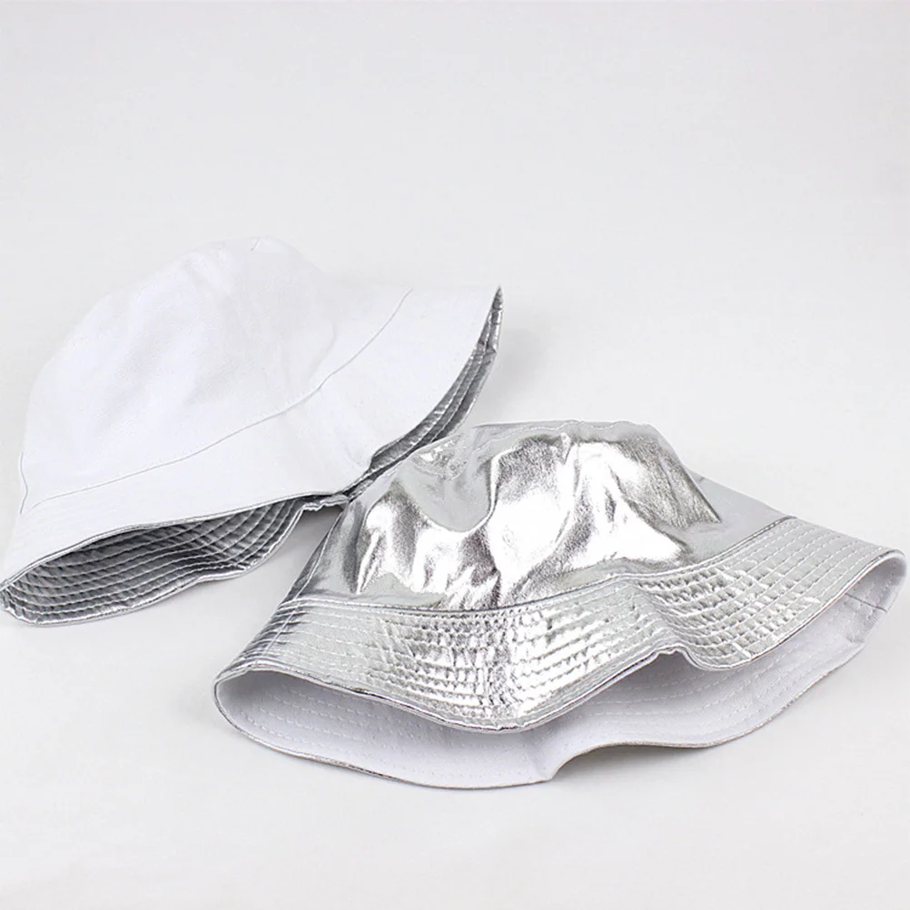 

Cotton Portable Sun Bucket Hat Wide Brim Outdoor Fisherman Hat Beach Vacation Travel for Woman Girl Lady Silver