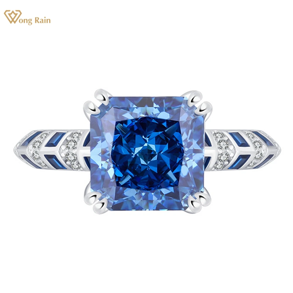 

Wong Rain 100% 925 Sterling Silver Crushed Ice Cut 11MM Lab Sapphire Gemstone Fine Ring for Women Engagement Jewelry Wholesale