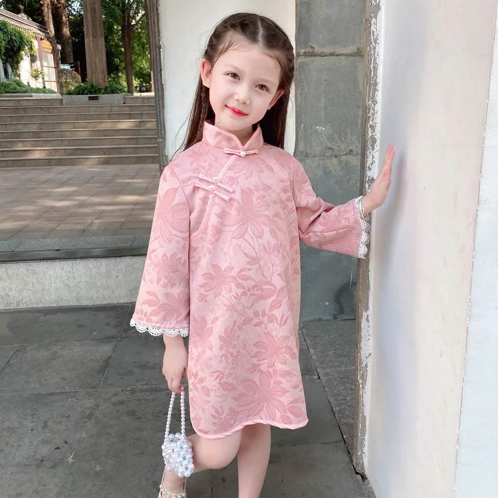 

Girl Traditional Chinese Cheongsam Hanfu Dress Kids Princess Costume Wedding Aodai Children Qipao Floral Vestidos Evening Party