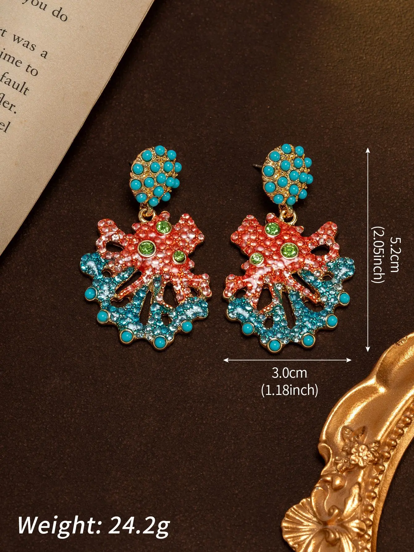 Exaggerated dangle stud earrings gradient coral shape turquoise distressed earrings personalized niche design earrings