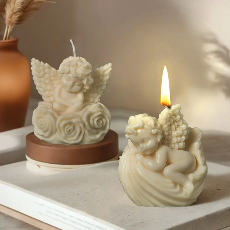 3D Rose Angel Children Candle Silicone Mold Handicraft Seashell Angel Kids Aromathic Candle Plaster Resin Mould Craft Decor Gift