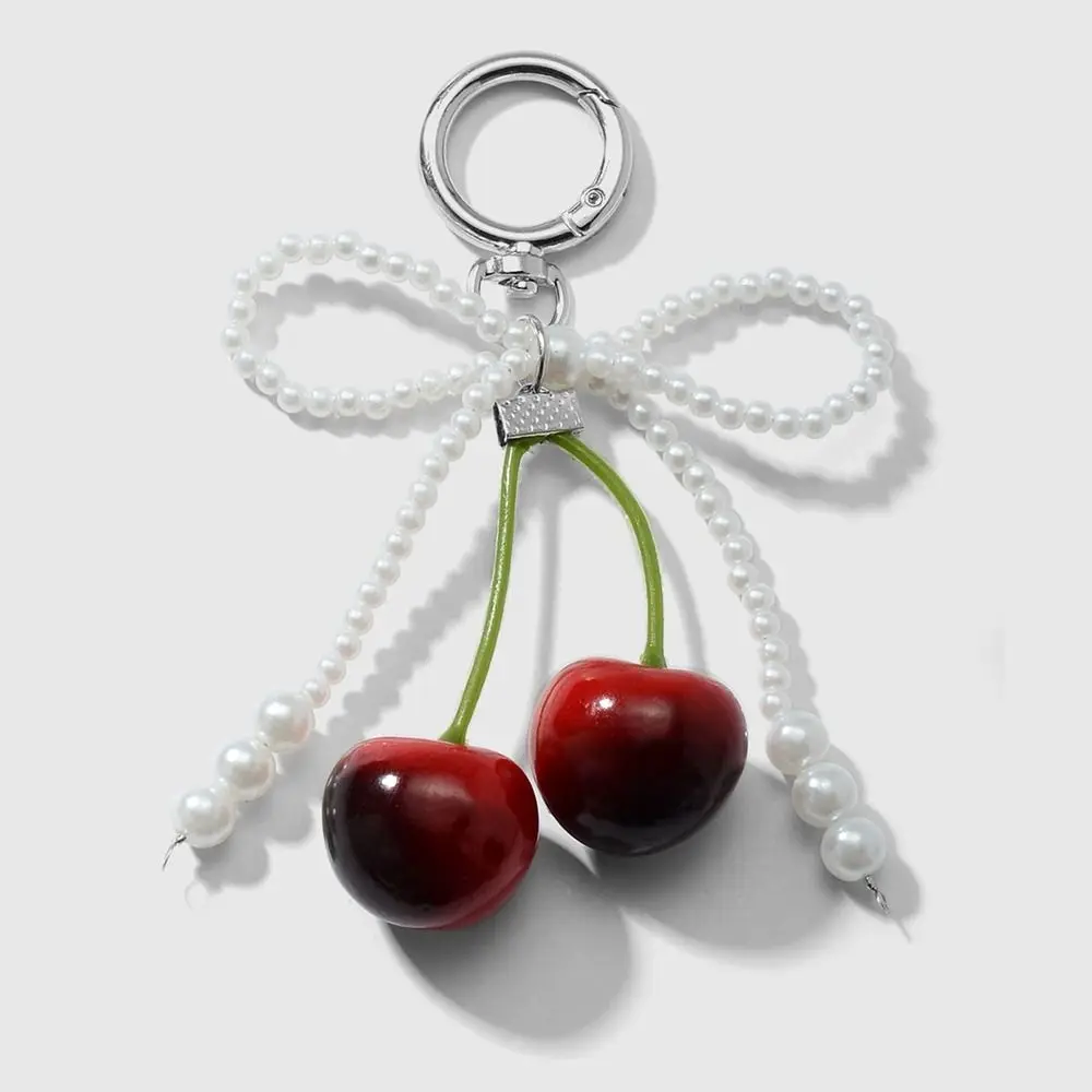 Phone Charms Ribbon Bow Keychain Leopard Pattern Mesh Heart Phone Chains Heart Keychains Decoration Pearl Bow Pendant