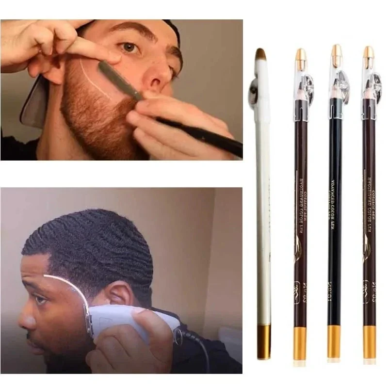 12pcs Pencil For Men's Beard Edge Hairline Razor Trace Barber Shape Accessories With Sharpener Hair Line Pen Makeup Eyebrow