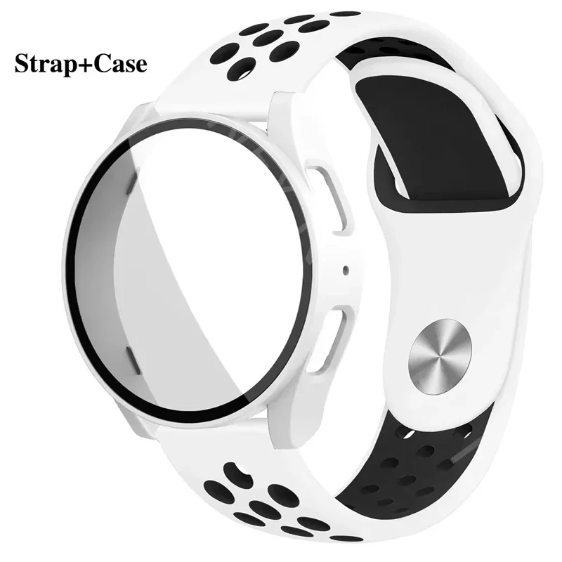 

Силиконовый ремешок + чехол для Samsung Galaxy watch 7, 6, 5, 4, 40 мм, 44 мм, чехол для ПК + закаленное стекло + спортивный дышащий браслет, ремешок для часов 20 мм