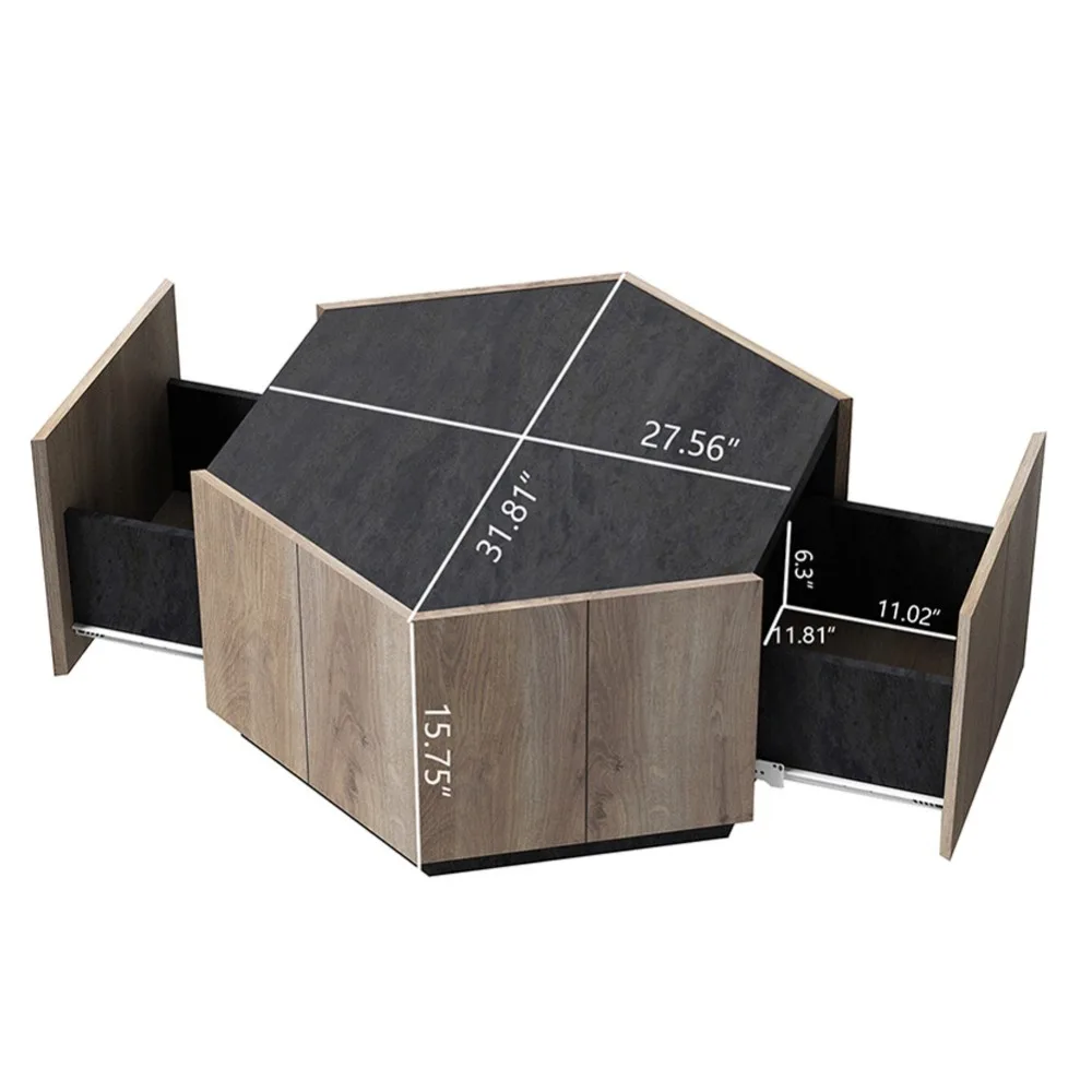 Okrągły stolik kawowy z 2 szufladami do przechowywania, stolik centralny do salonu