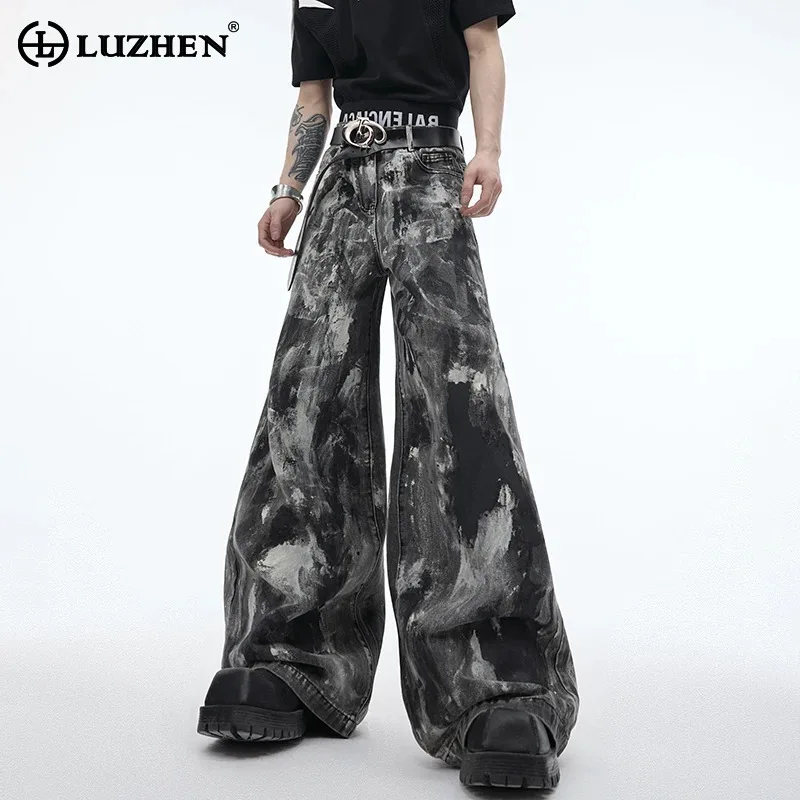 

LUZHEN Autumn Personalized Tie-dyed Design Trendy Denim Pants Men's Original High Street Fashion Men's Straight Jeans LZ4673