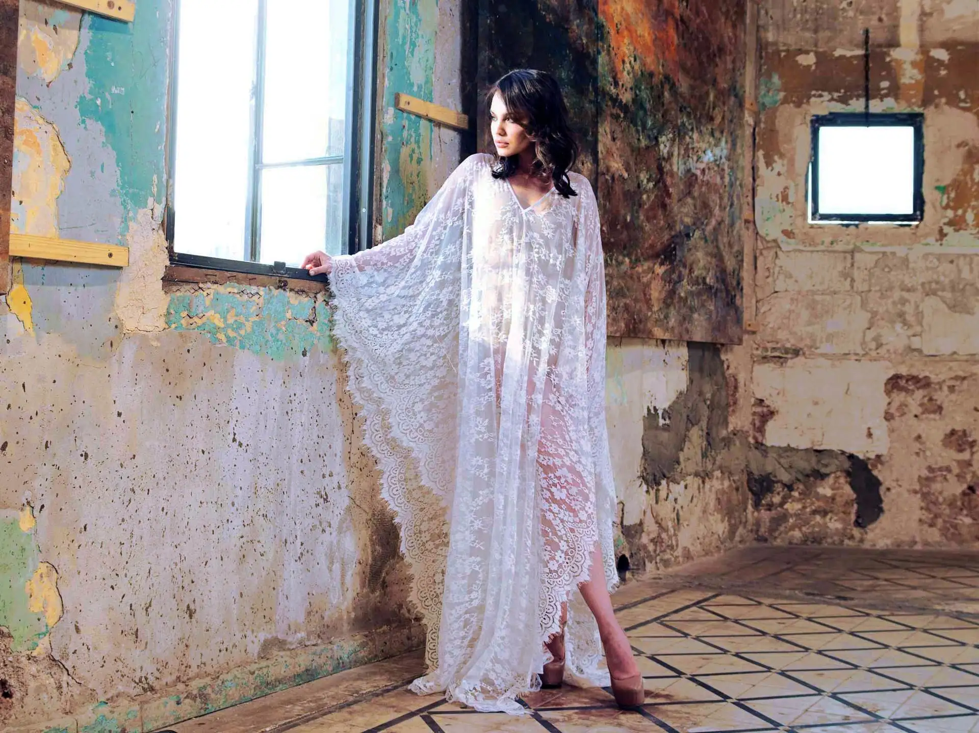 Sexy Lace See-tough Long Dr Loose Beachwear Sun Protection Clothing Cover-up V-ne Street Sle Summer Dr