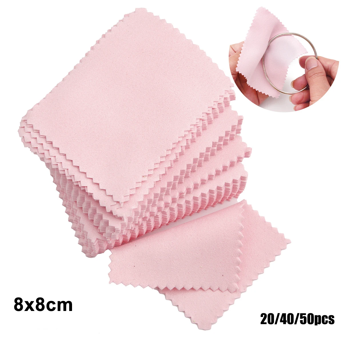 50pcs/pack 8cm*8cm Jewelry Polishing Pink Color Fabric Polish Cleaning Cloth Care For 925 Clean Cleaning Cloth Polishing Cloth