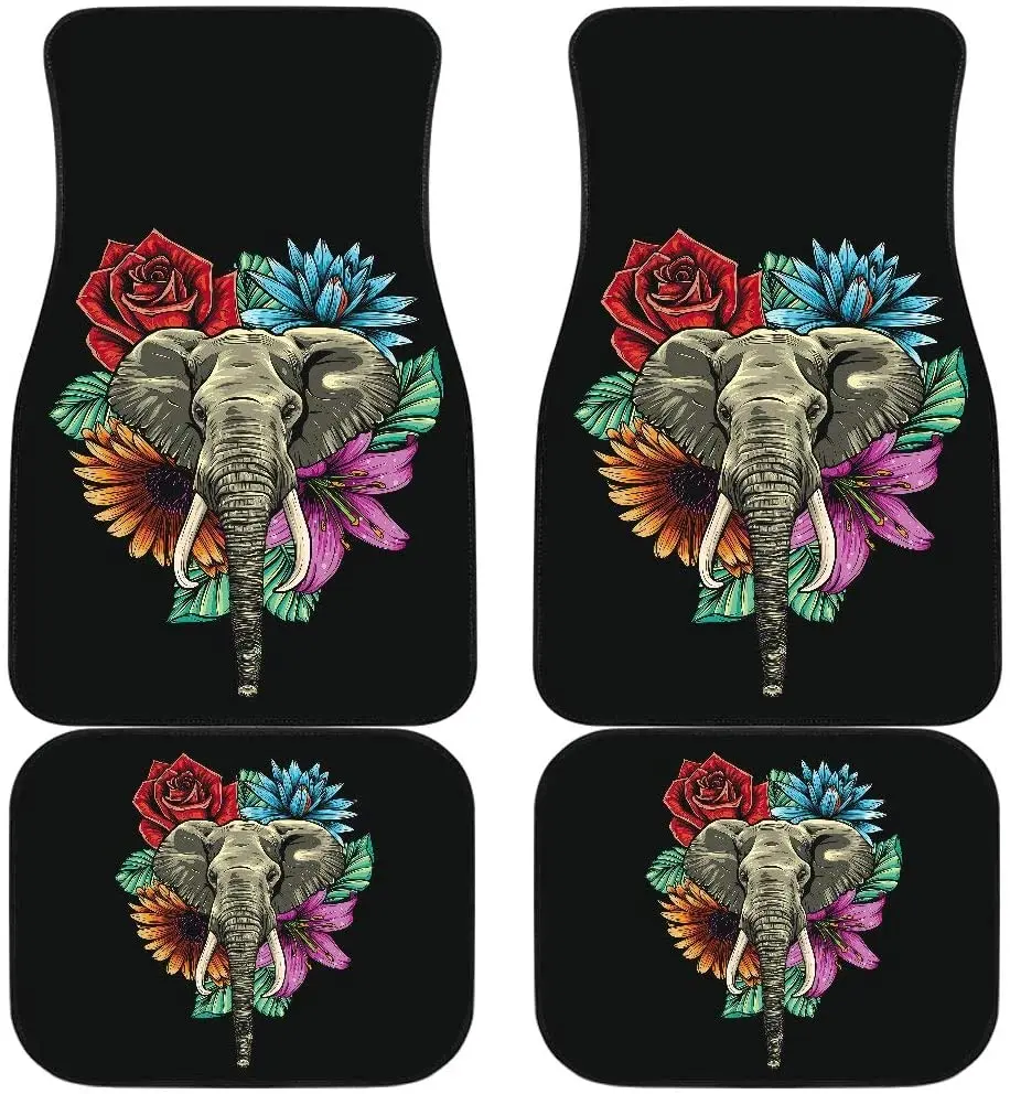 

CHICKYSHIRT Elephant Flower Blossom Rose Daisy Customized Car Floor Mat, Universal Fit Auto Floor Mat Set of 4, Fit Most Vehicle