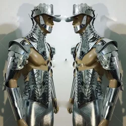 Model Muscle Male Gogo Costume Nightclub Show Singer Dance Costume Ds Future Warrior Technology Catwalk Silver Mirror Armor