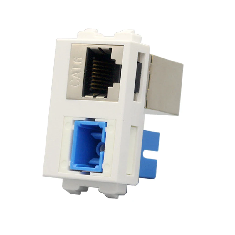 Shield Female LAN CAT6 RJ45 Connector SC UPC Optical Fiber Slot Pass Through Plug Socket 23x36mm Module For Internet Connection