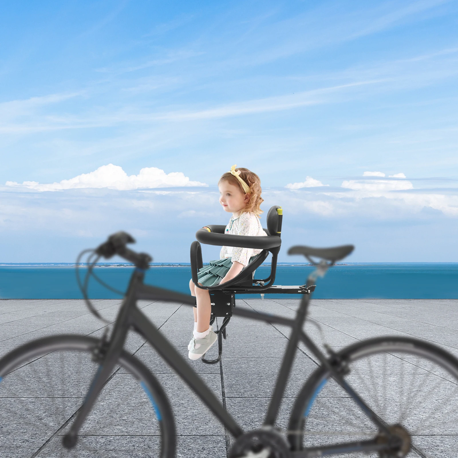 

Детское сиденье для велосипеда, емкость 35 кг, 1-5 лет, регулируемые педали сиденья, ремень безопасности, губчатая ограждение, простая установка для велосипедов