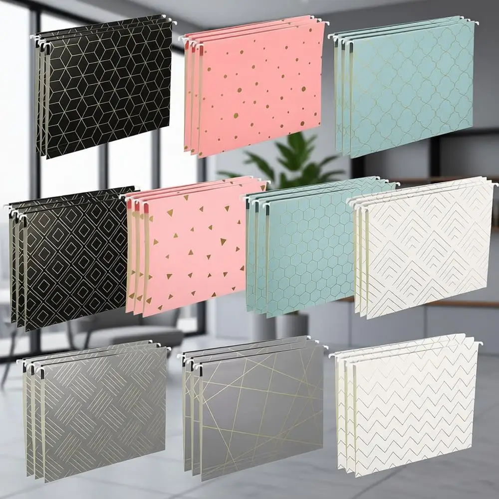 

30 Piece Geometric Hanging File Holders with Adjustable Tabs, Inserts, and Decorative Cabinet Organizers for Letter Size Documen