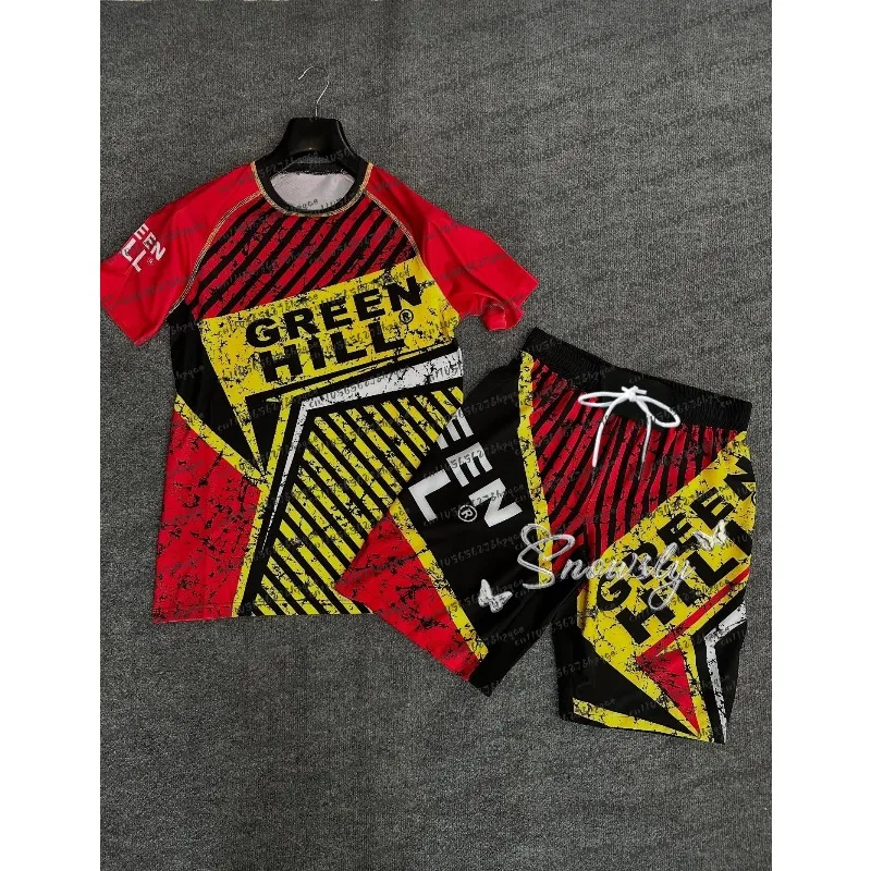 2026 New GREEN HILL Boxing Shirt 3D Men's and Women's T-shirt And Shorts MMA Judo Outdoor Sports Fitness Training Men's Top Set