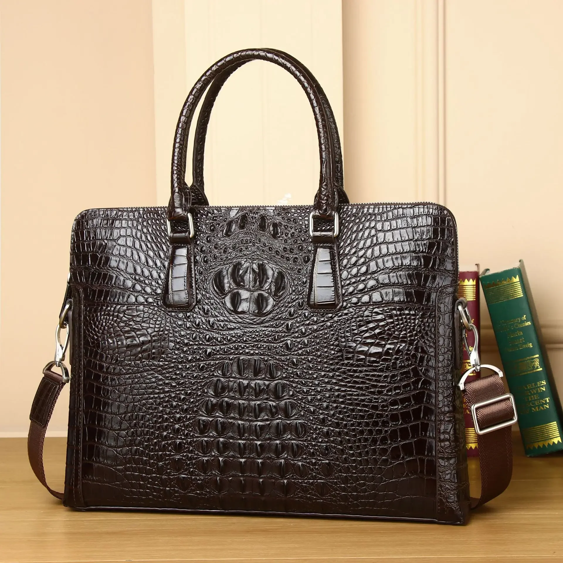 New Luxury Alligator Pattern Cow Genuine Leather Business Men's Briefcase Male Shoulder Bag Men Messenger Laptop Computer Bag