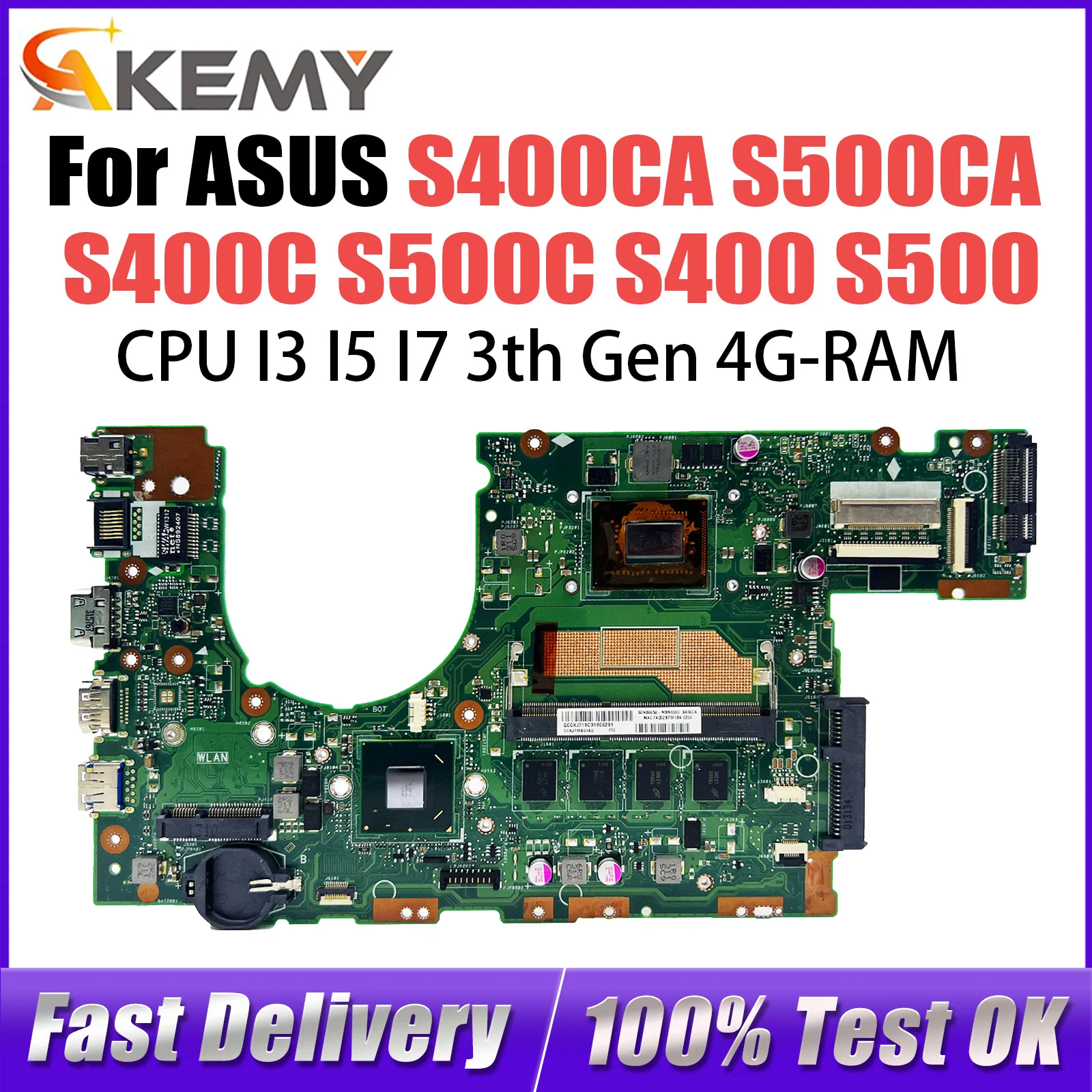 

S400CA Mainboard For ASUS S500CA S400C S500C S400 S500 Laptop Motherboard With CPU I3 I5 I7 3th Gen 4GB RAM Fully Tested