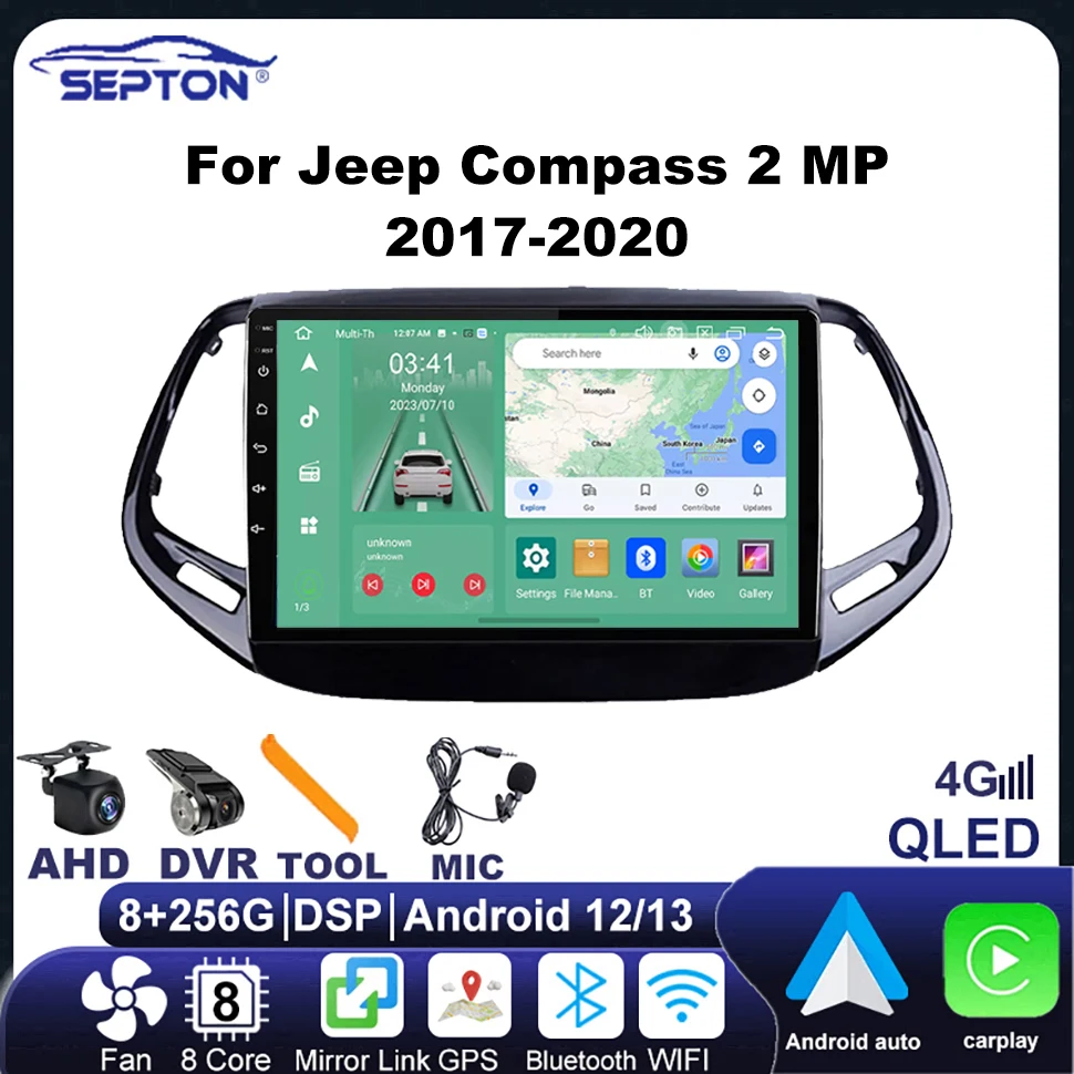 

SEPTON Android Car Stereo Radi Multimedia Video Player for Jeep Compass 2 MP 2017-2020 CarPlay Navigation GPS 4G 2Din Autoradio