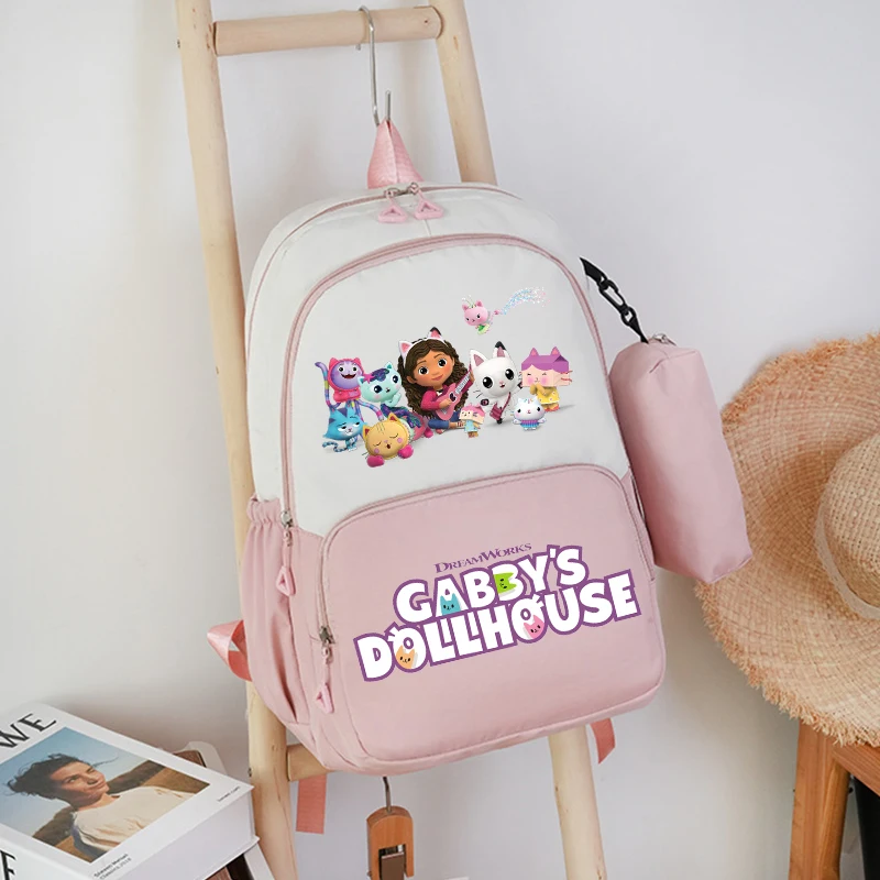 

2pcs Gabby Dollhouse Large Backpacks Pencil Bag Set Anime Printed Figures Cartoon Schoolbag Pen Bag Storage Bags Boys Girls Gift
