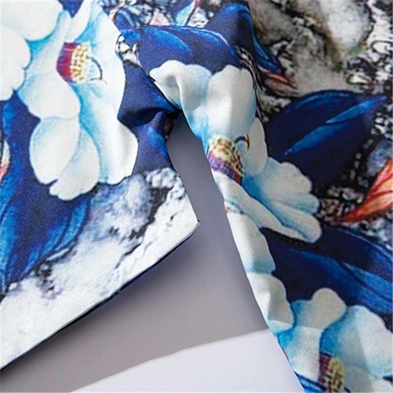 بلوزة كيمونو زرقاء على شكل زهور سترة كبيرة مقاس كبير فضفاضة للنساء والرجال أردية هاراجوكو اليابانية