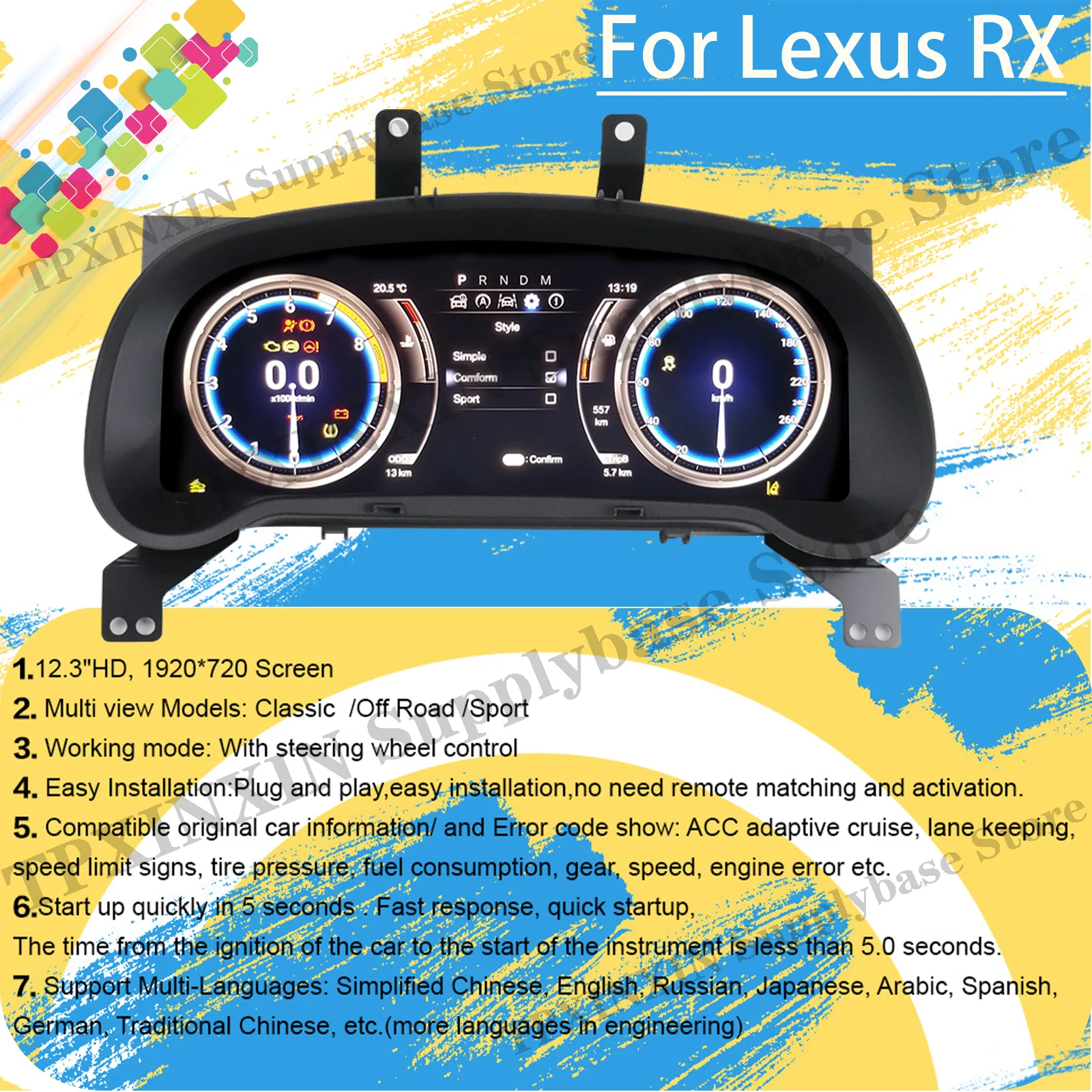 12.3 Inch Android Digital Performance Display Dashboard For For Lexus RX LCD Speed Table Car Virtual Information Navigation